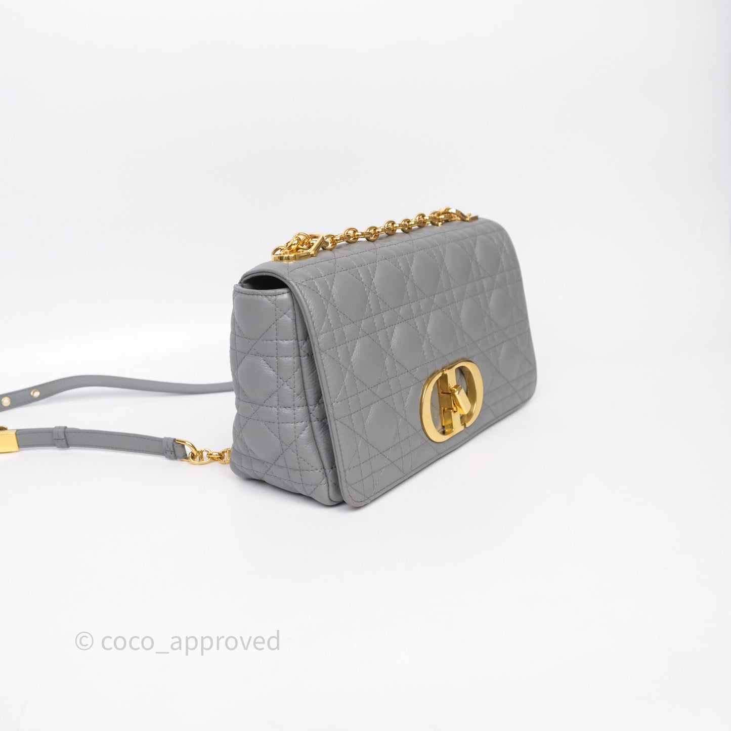 Christian Dior Caro Bag Medium Stone Grey Cannage Calfskin Gold Hardware