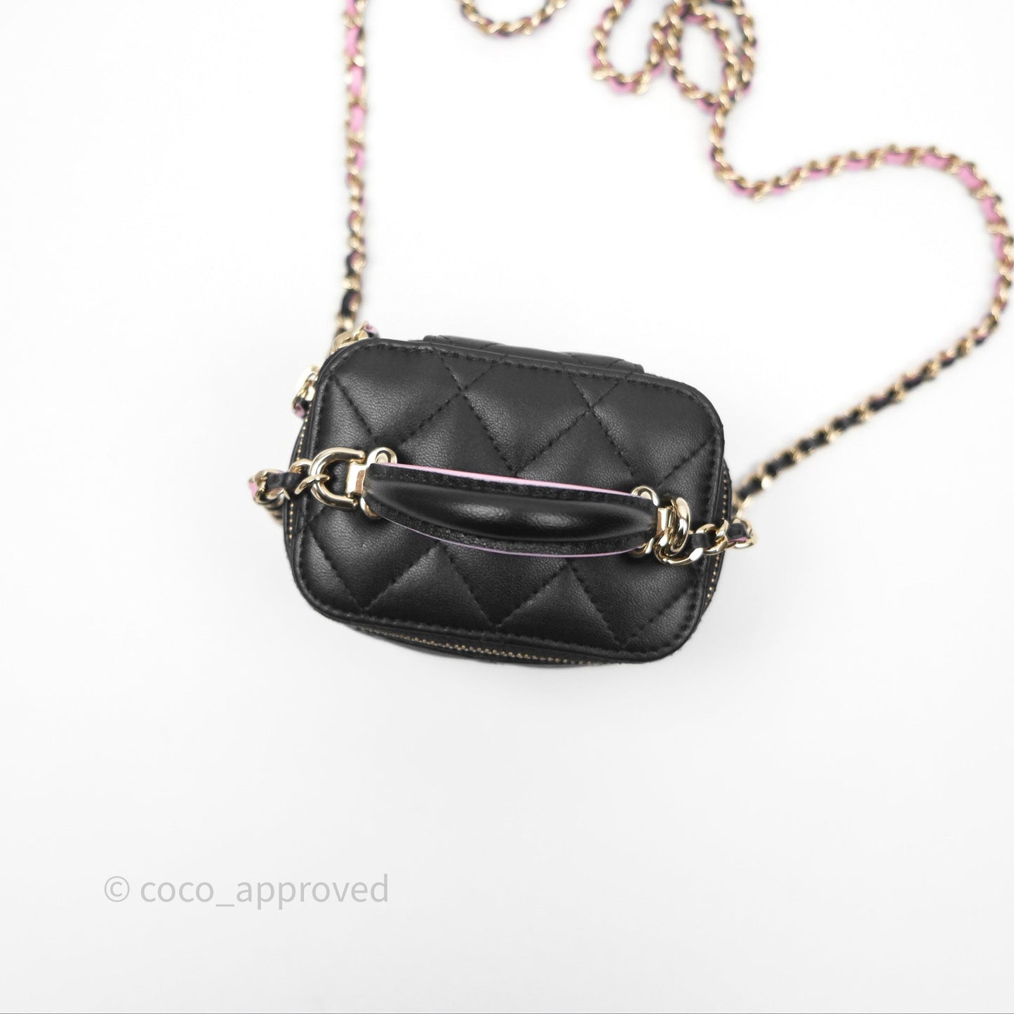Chanel Mini Top Handle Vanity With Chain Black/ Pink Lambskin Gold Hardware