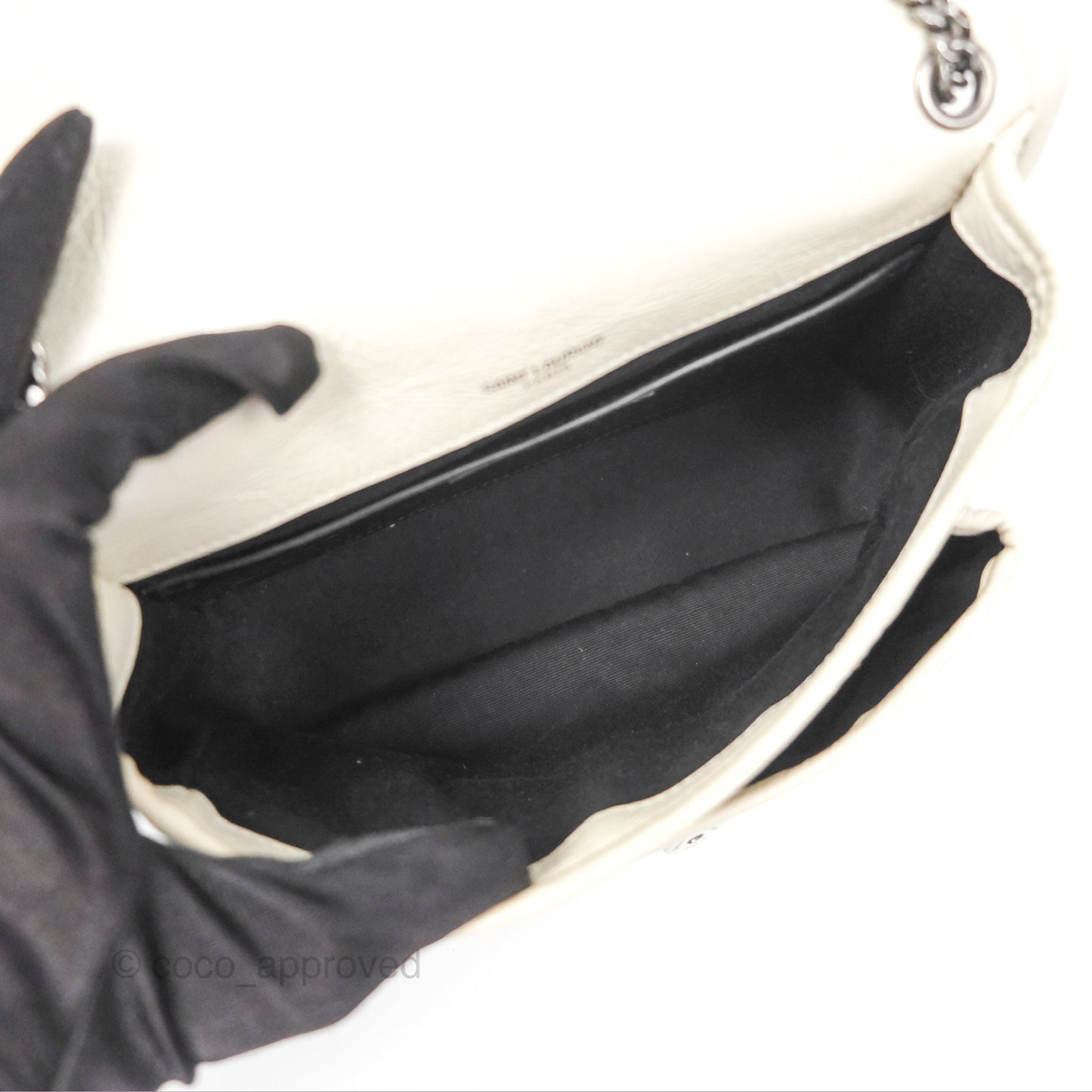 Saint Laurent Niki Baby Chain Bag Blanc Vintage Calfskin Brushed Palladium Hardware