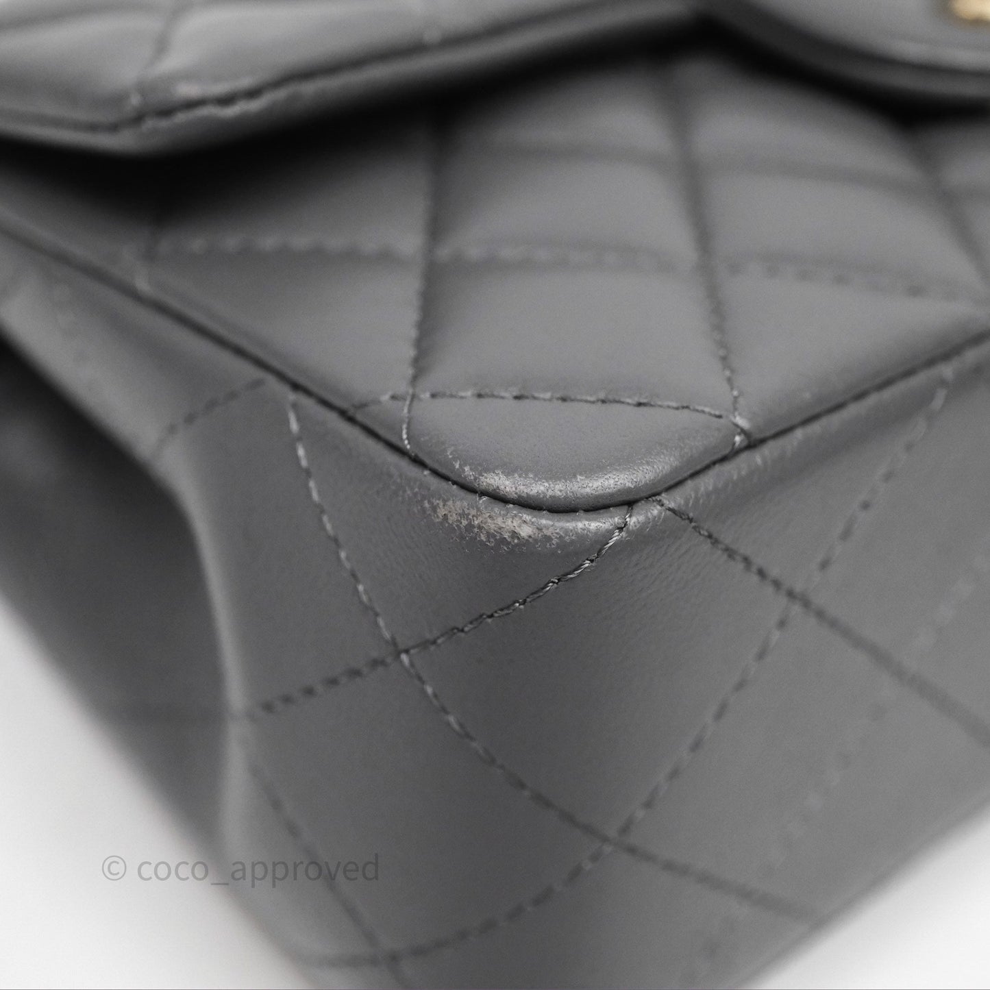 Chanel Chain Top Handle Mini Rectangular Flap Grey Lambskin Gold Hardware