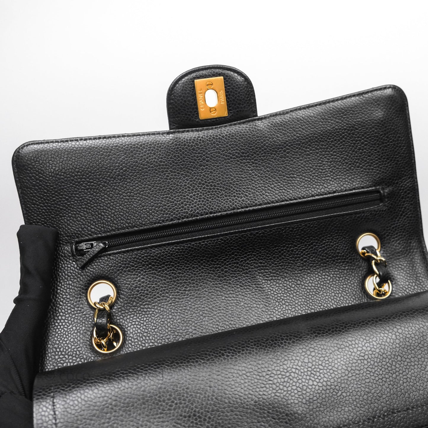 Chanel Classic M/L Medium Flap Quilted Black Caviar Gold Hardware