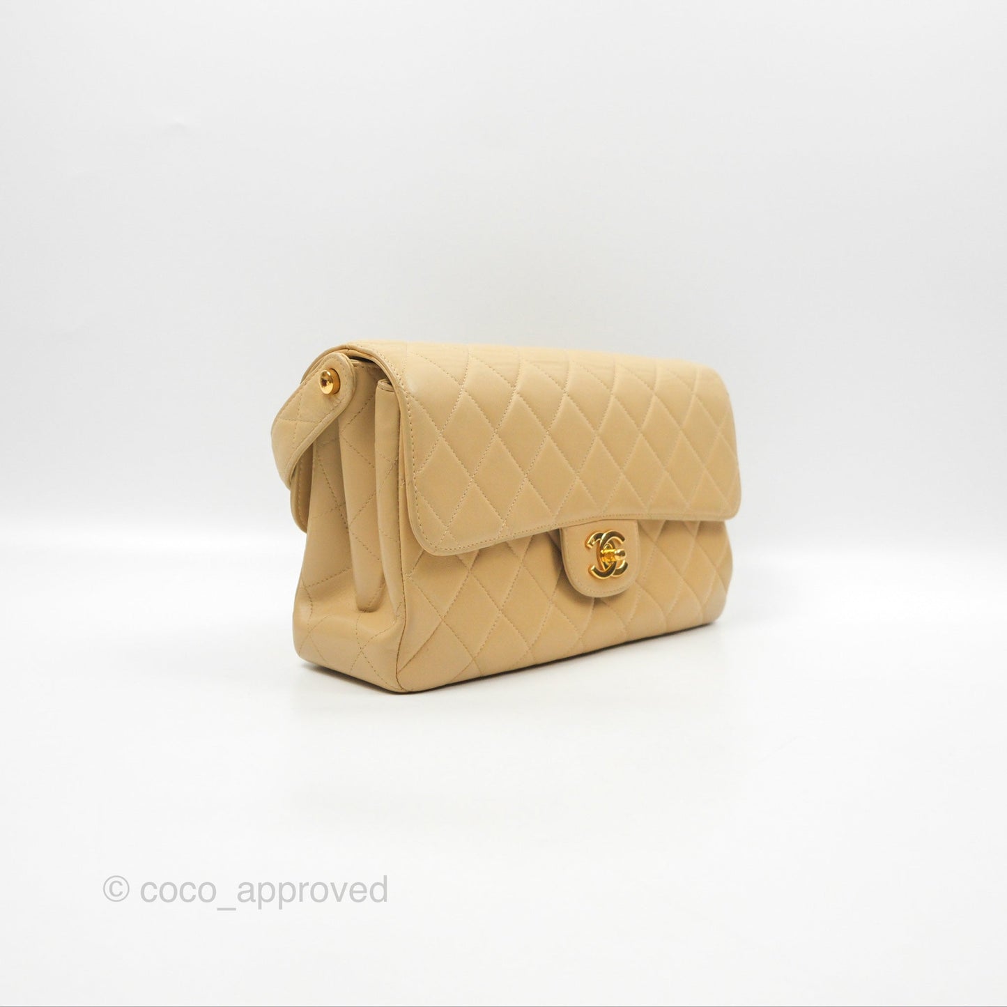 Chanel Vintage Double Sided Flap Bag Quilted Beige Lambskin Gold Hardware