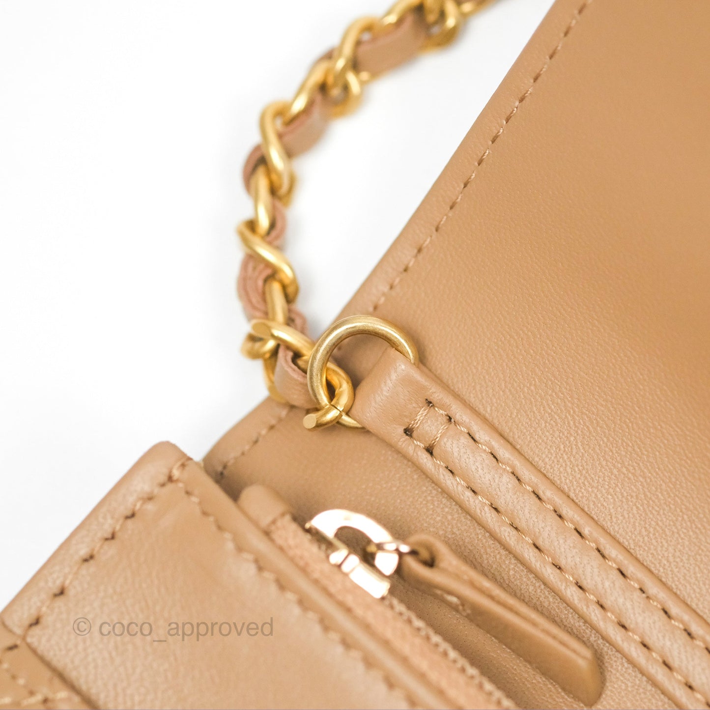 Chanel Quilted Pearl Crush Wallet on Chain WOC Beige Lambskin Aged Gold Hardware