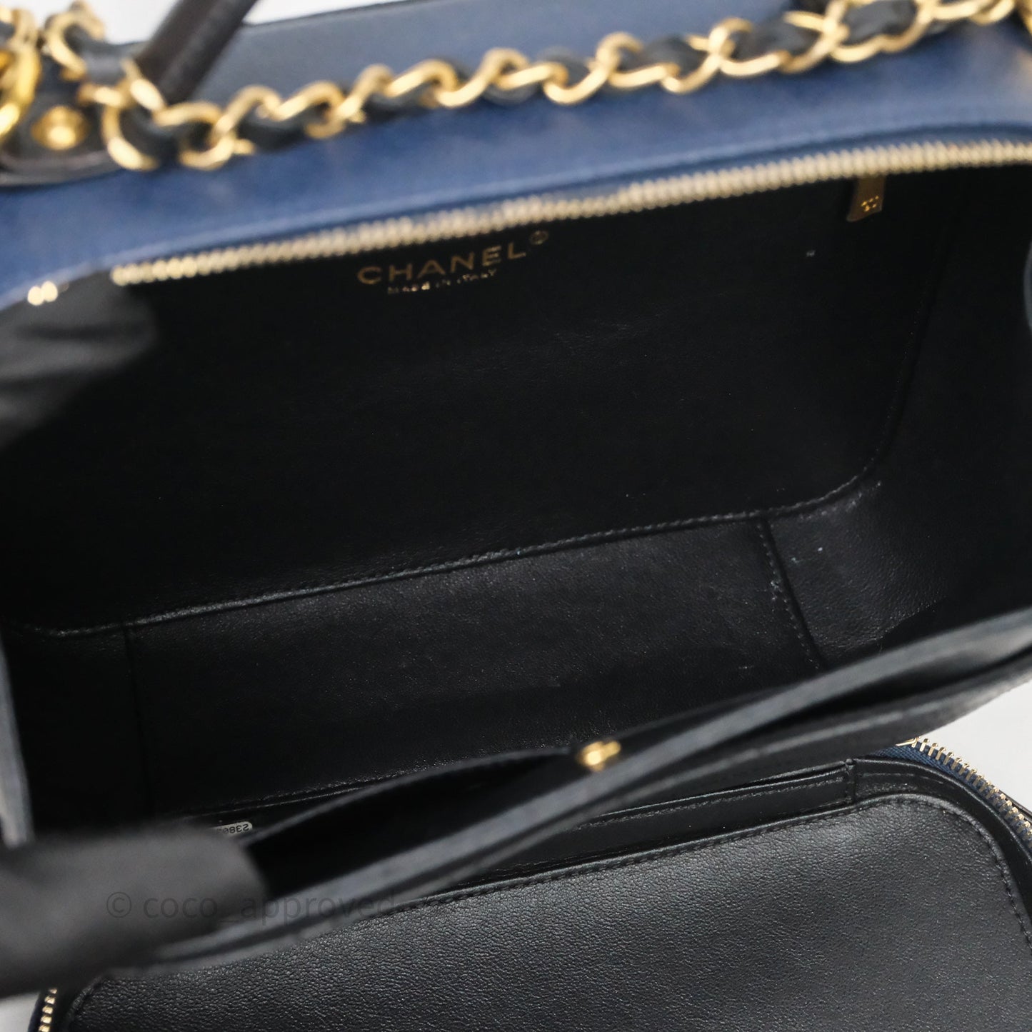 Chanel Quilted Large CC Filigree Vanity Case Navy Black Caviar