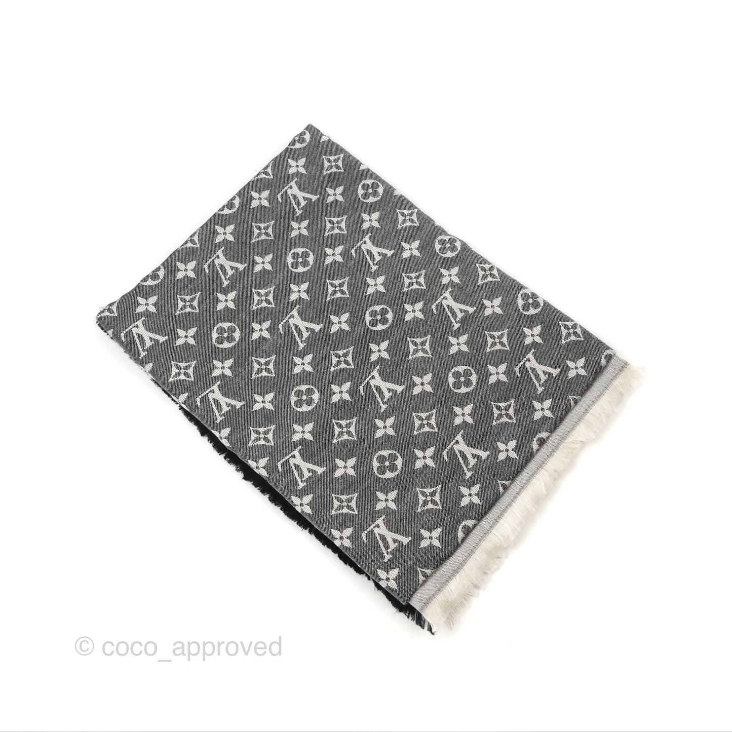 Louis Vuitton Wool Silk Square Scarf Monogram Grey