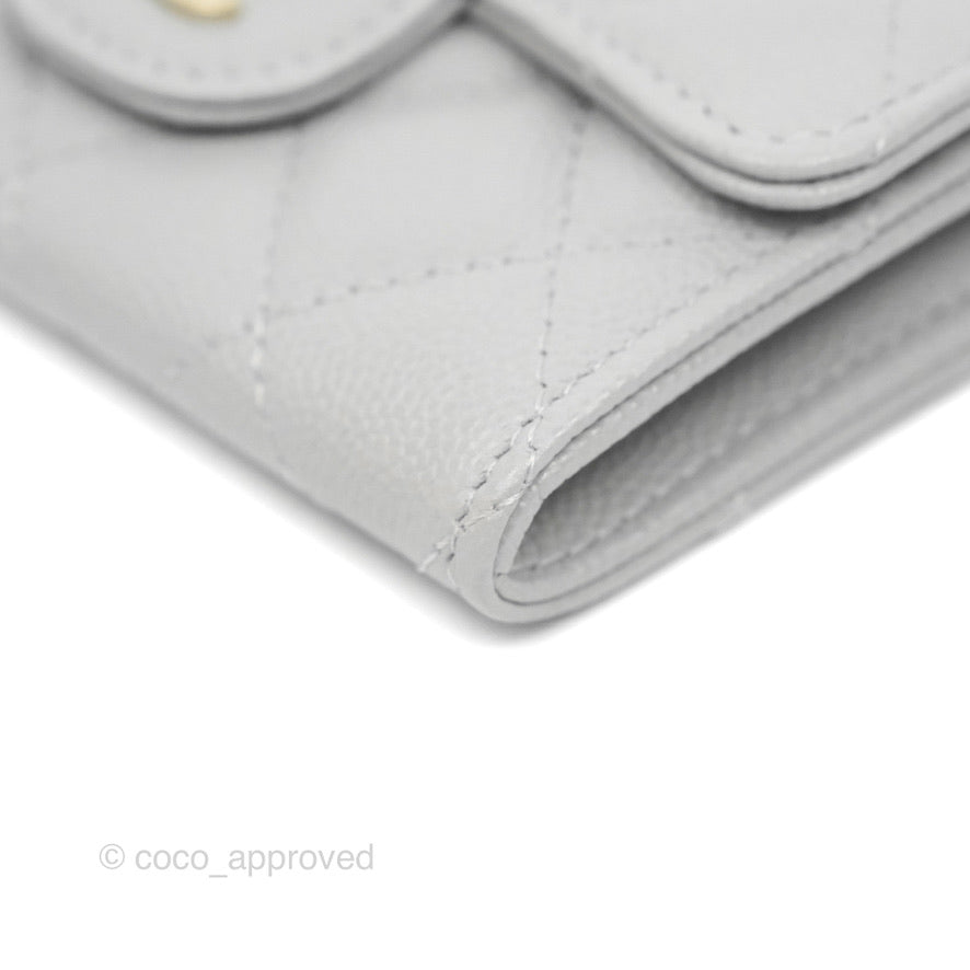 Chanel Caviar Quilted Flap Card Holder Grey Gold Hardware 21A