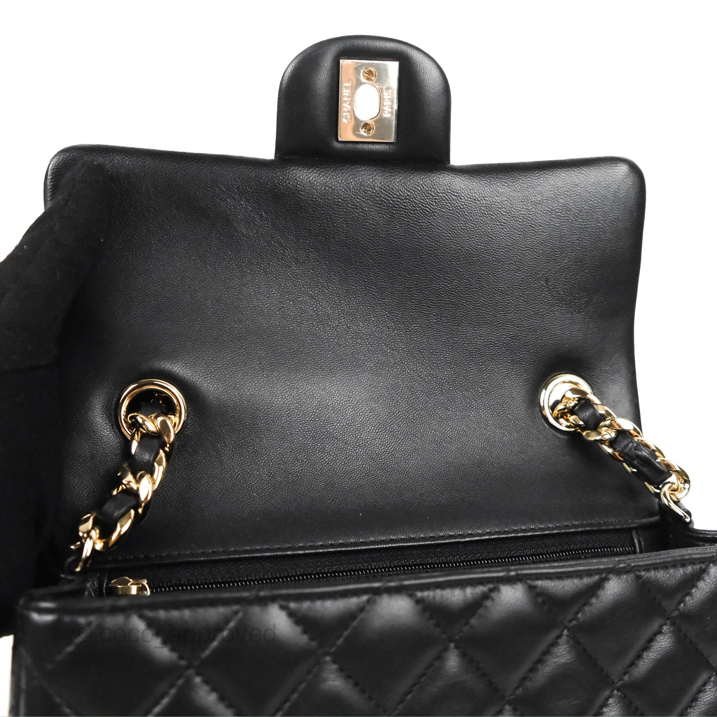 Chanel Quilted Mini Rectangular Lambskin Black Flap With Charms Gold Hardware 21C