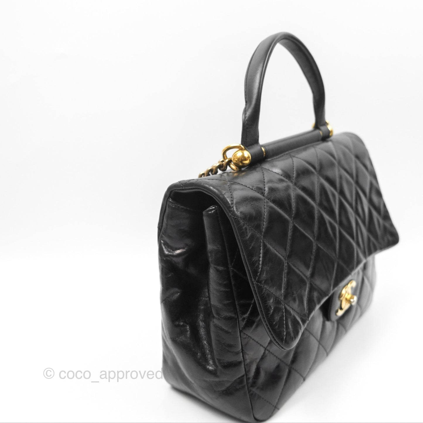 Chanel Gold Bar Top Handle Shoulder Bag Black Glazed Aged Calfskin Aged Gold Hardware