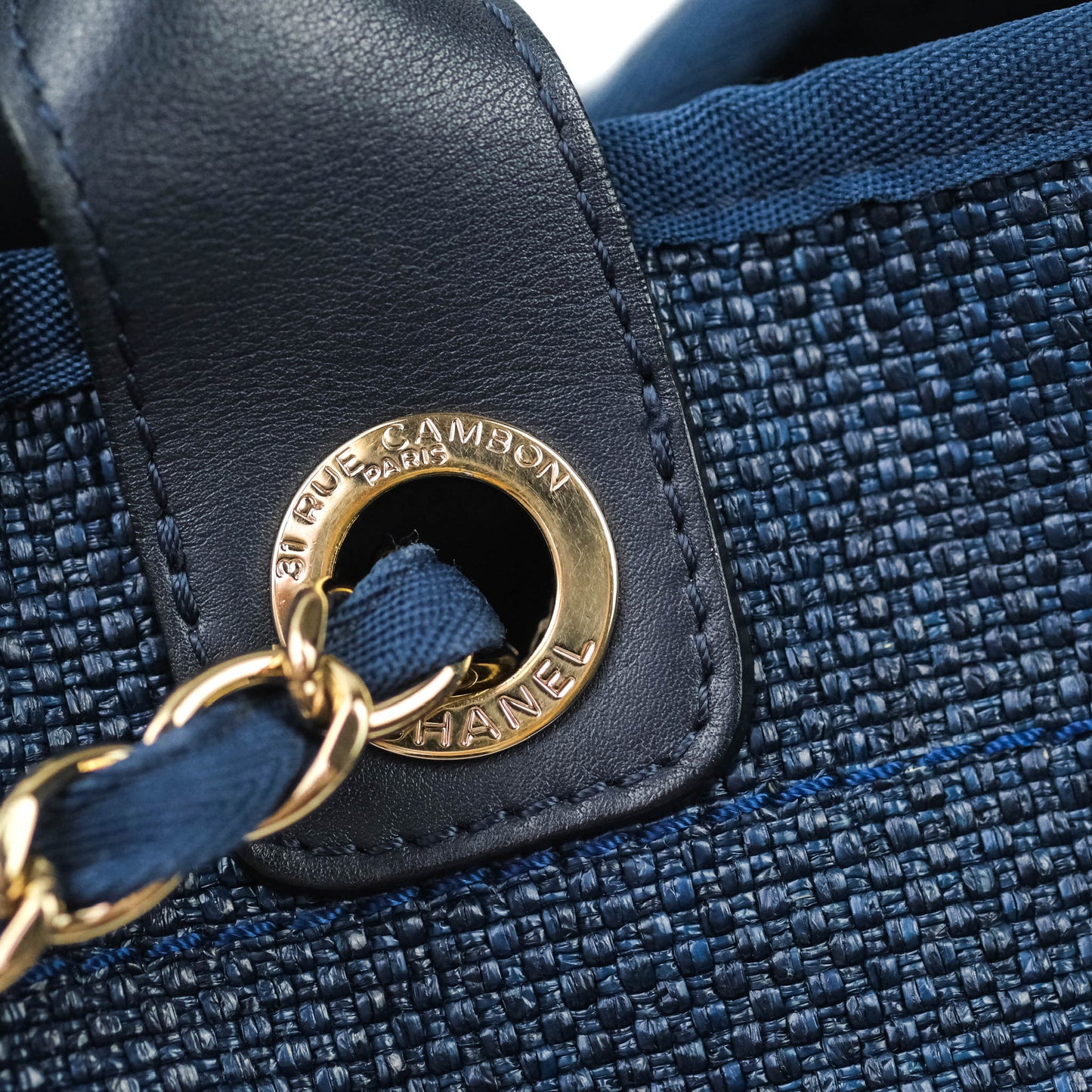 Chanel Large Deauville Blue Canvas Gold Hardware