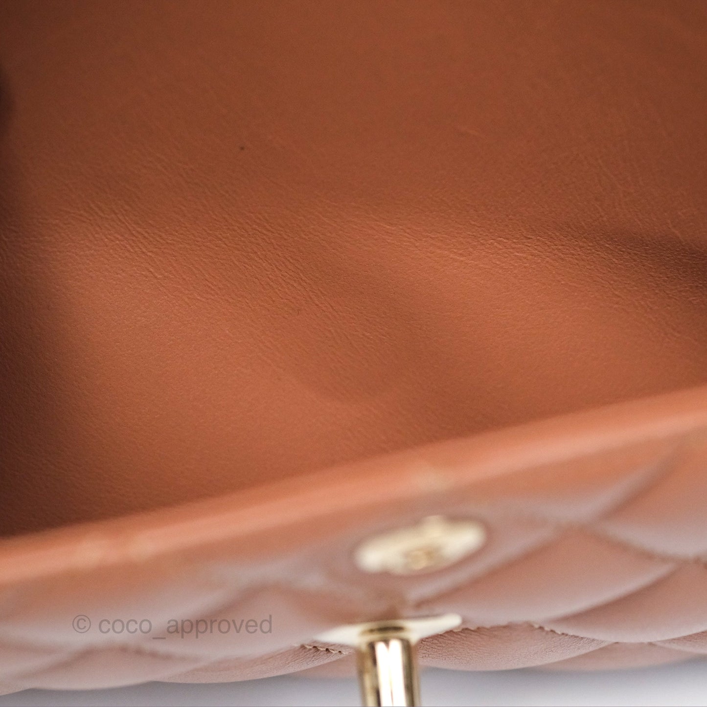 Chanel Small Classic Quilted Flap Dark Beige Caramel Lambskin Gold Hardware