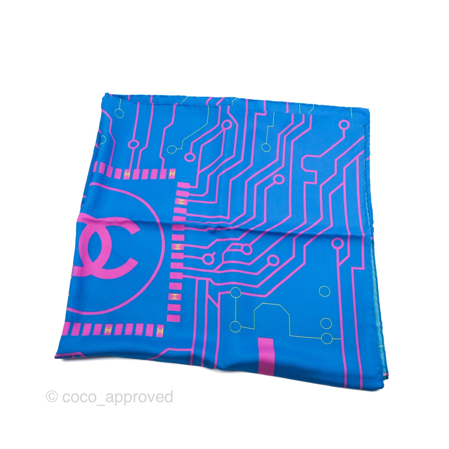 Chanel CC Square Silk Scarf Blue/Pink/Yellow