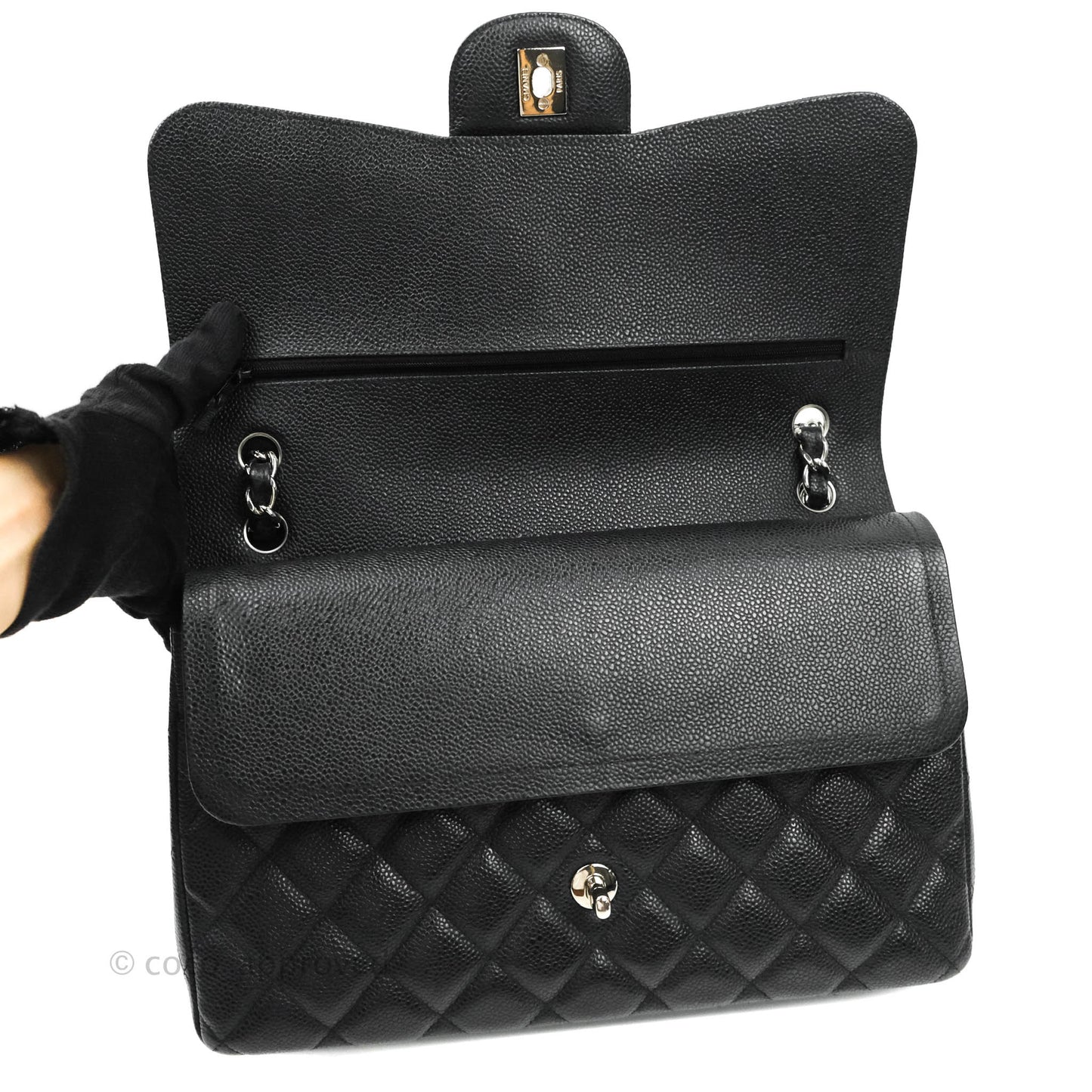 Chanel Jumbo Double Flap Black Caviar Silver Hardware⁣⁣