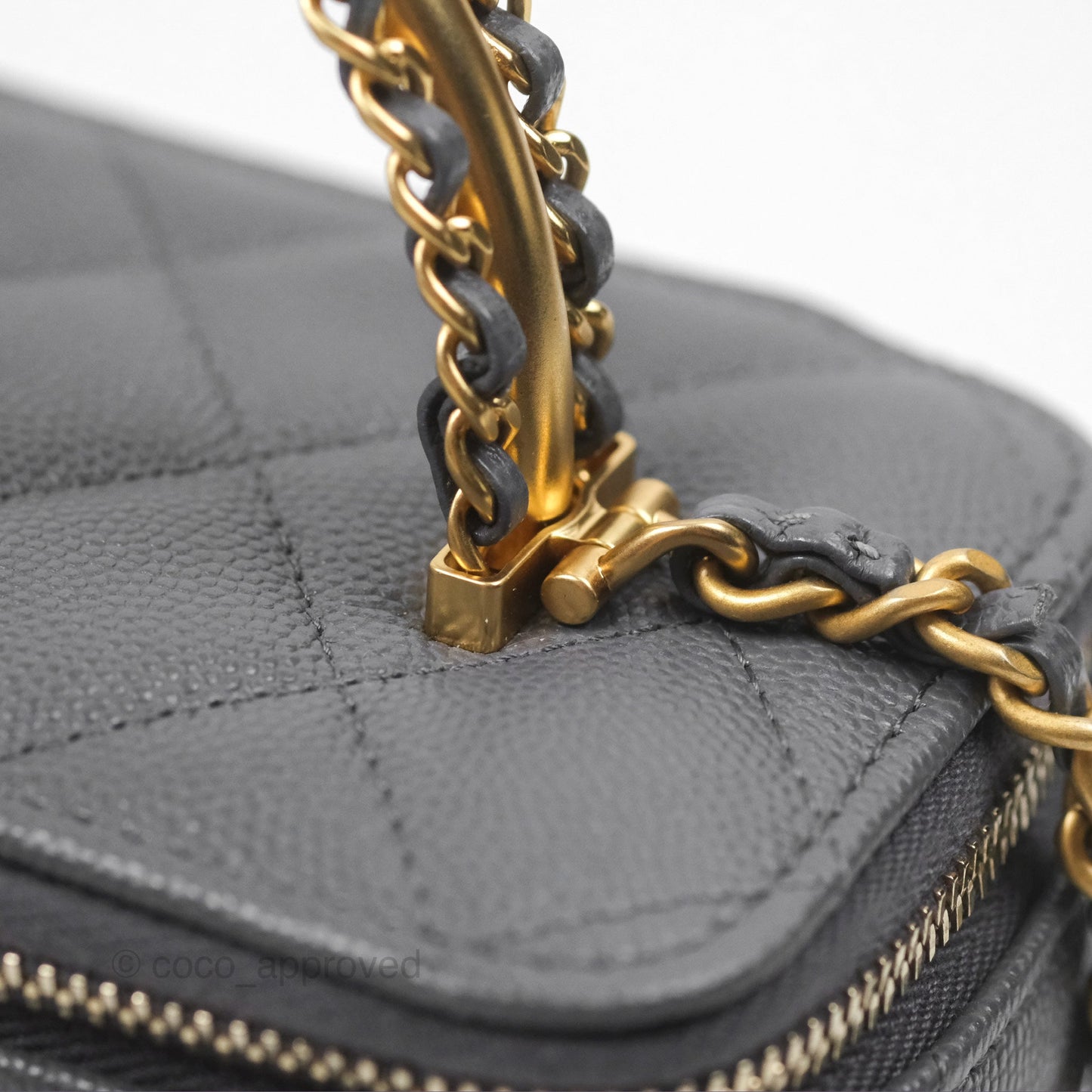 Chanel Vanity Rectangular with Top Handle Grey Caviar Aged Gold Hardware 24A