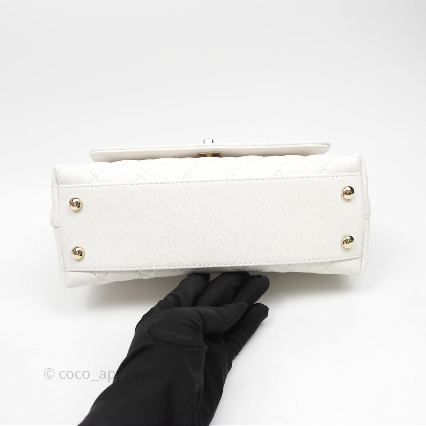 Chanel Small Coco Handle Quilted White Caviar Gold Hardware