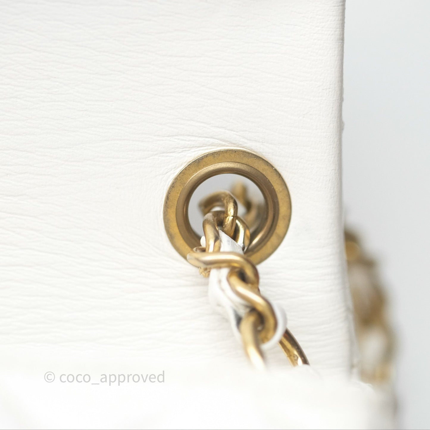 Chanel Mini Rectangular Pearl Crush Quilted White Lambskin Aged Gold Hardware