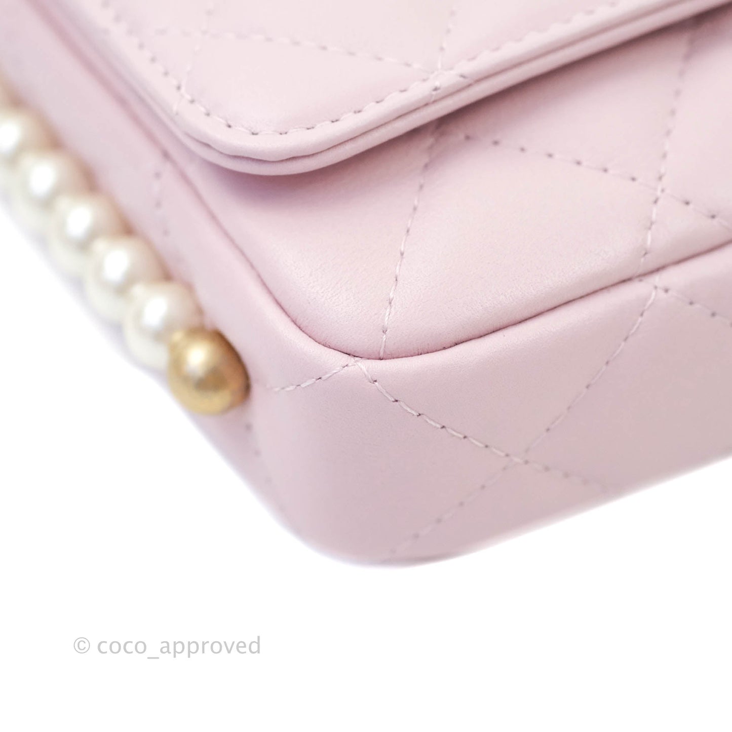 Chanel Quilted Wallet On Chain WOC With Pearl Chain Pink Aged Gold Hardware