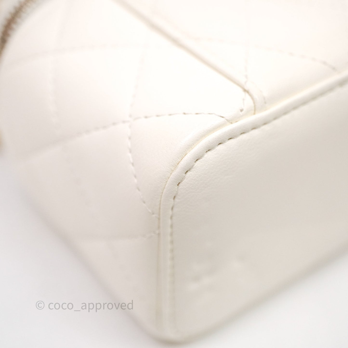 Chanel Quilted Pearl Crush Mini Vanity With Chain Ivory White Lambskin Aged Gold Hardware
