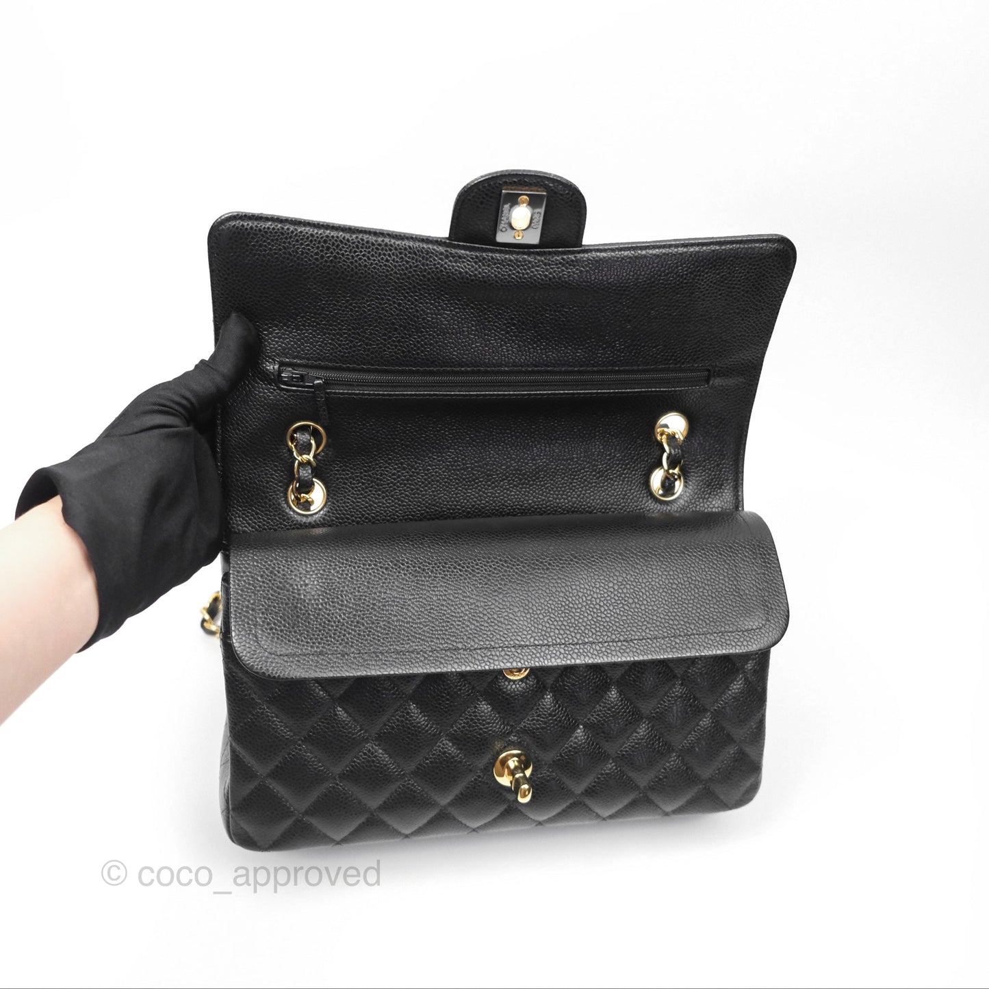 Chanel Classic M/L Medium Flap Quilted Black Caviar Gold Hardware