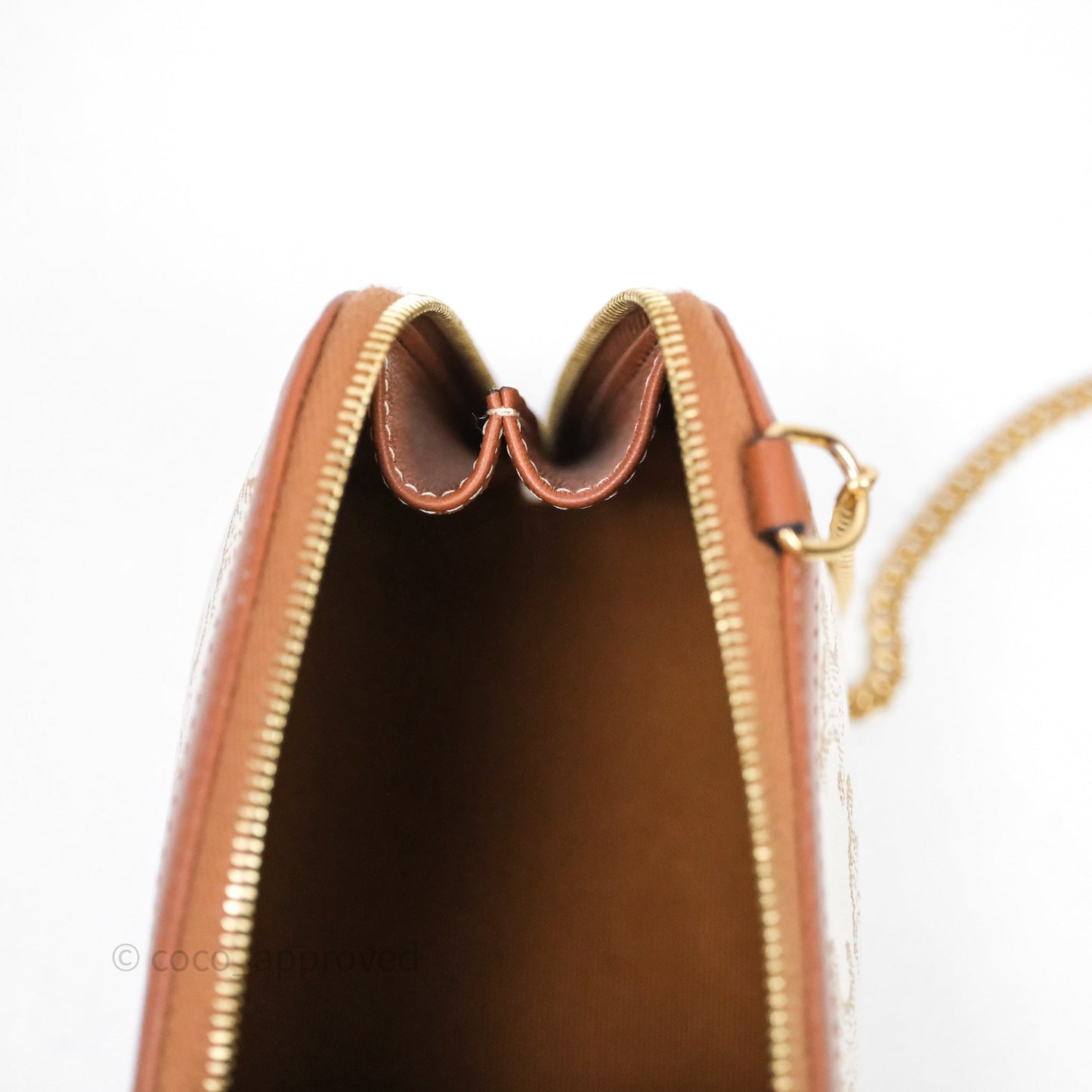 Celine Clutch With Chain Triomphe Canvas Lambskin White/Tan