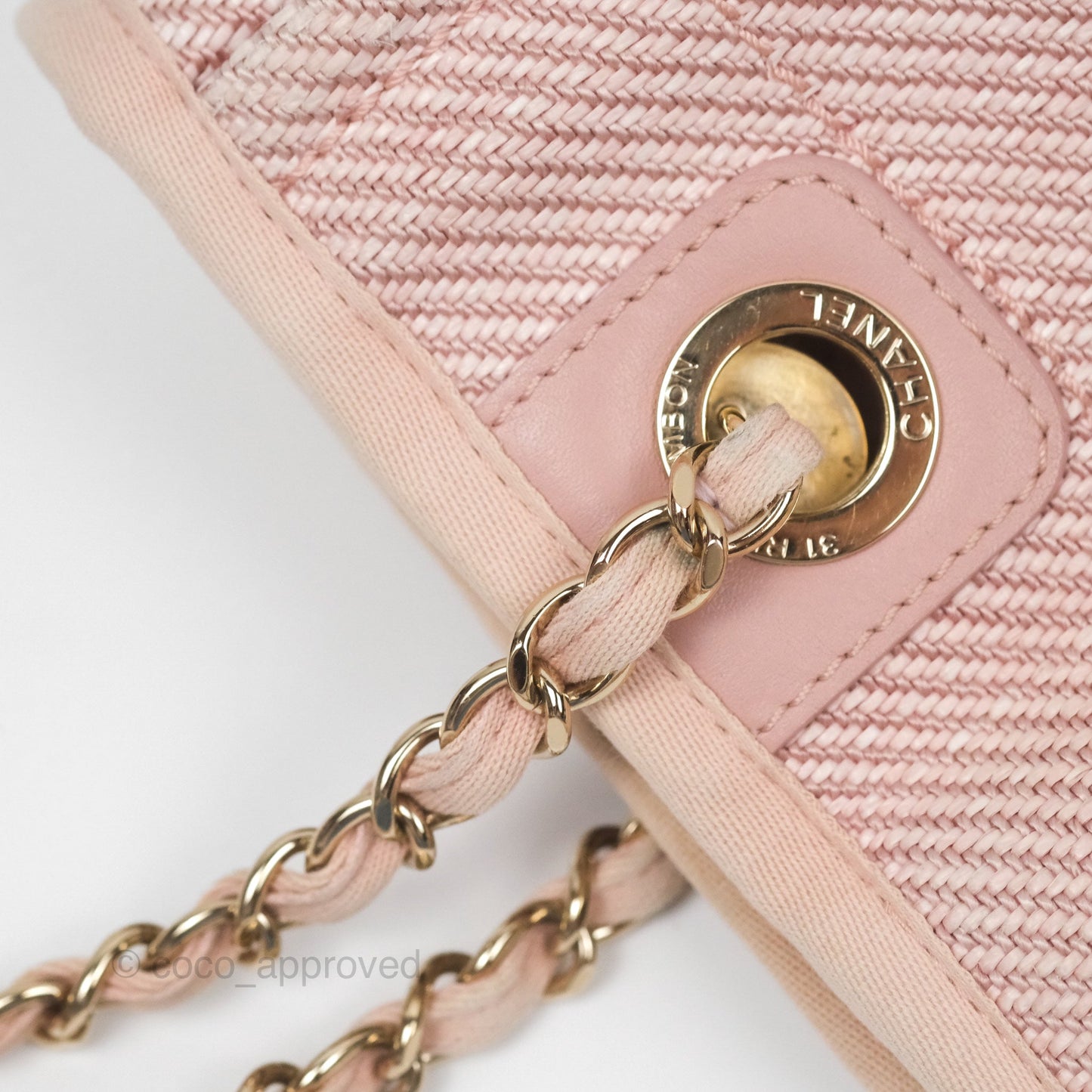Chanel Small Vertical Deauville Canvas Pink Gold Hardware