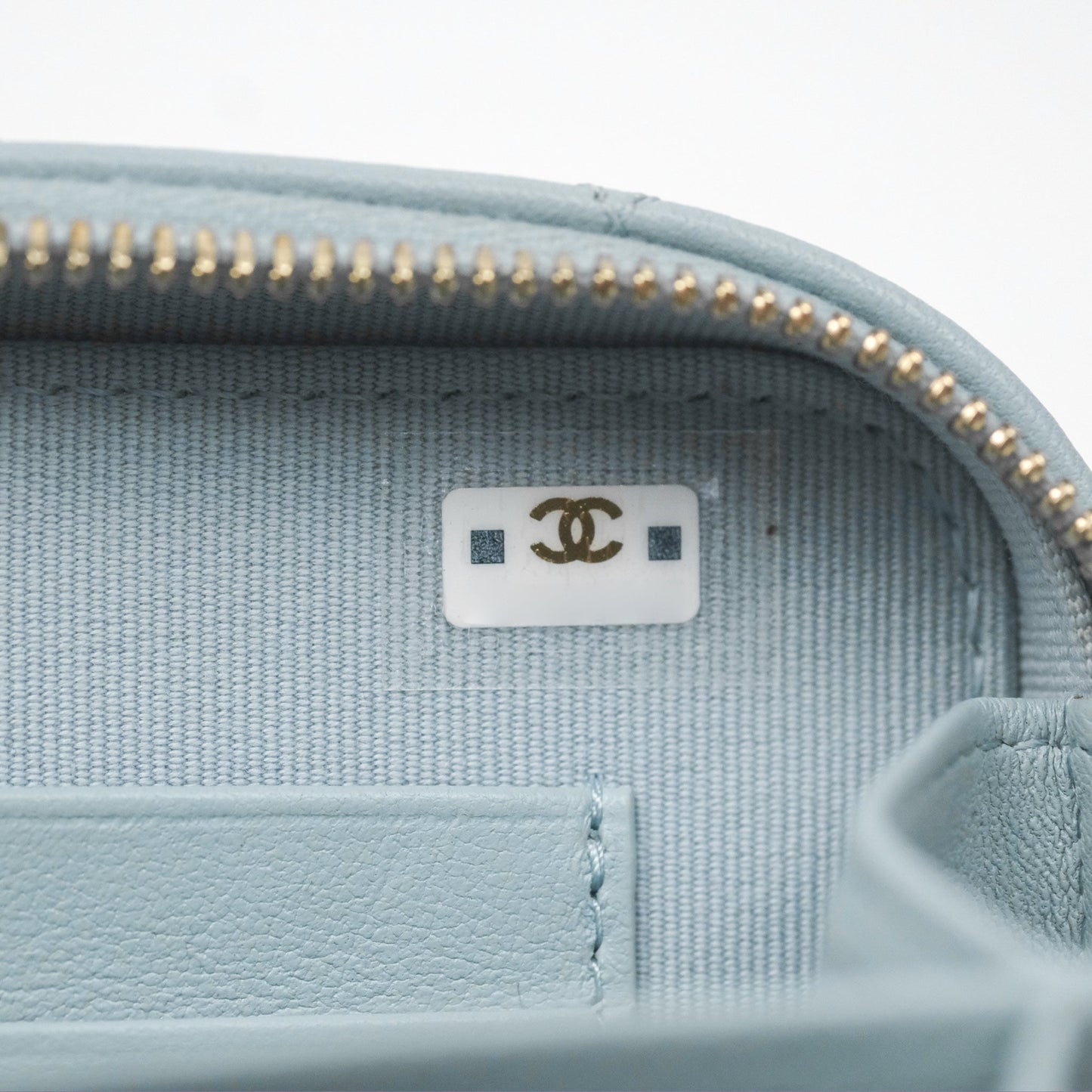 Chanel Mini Quilted Vanity Camera Case Light Blue Lambskin Gold Hardware