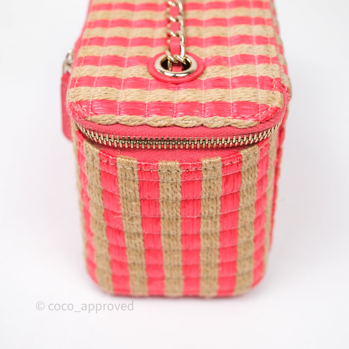 Chanel Vanity With Chain Striped Raffia Orange Gold Hardware