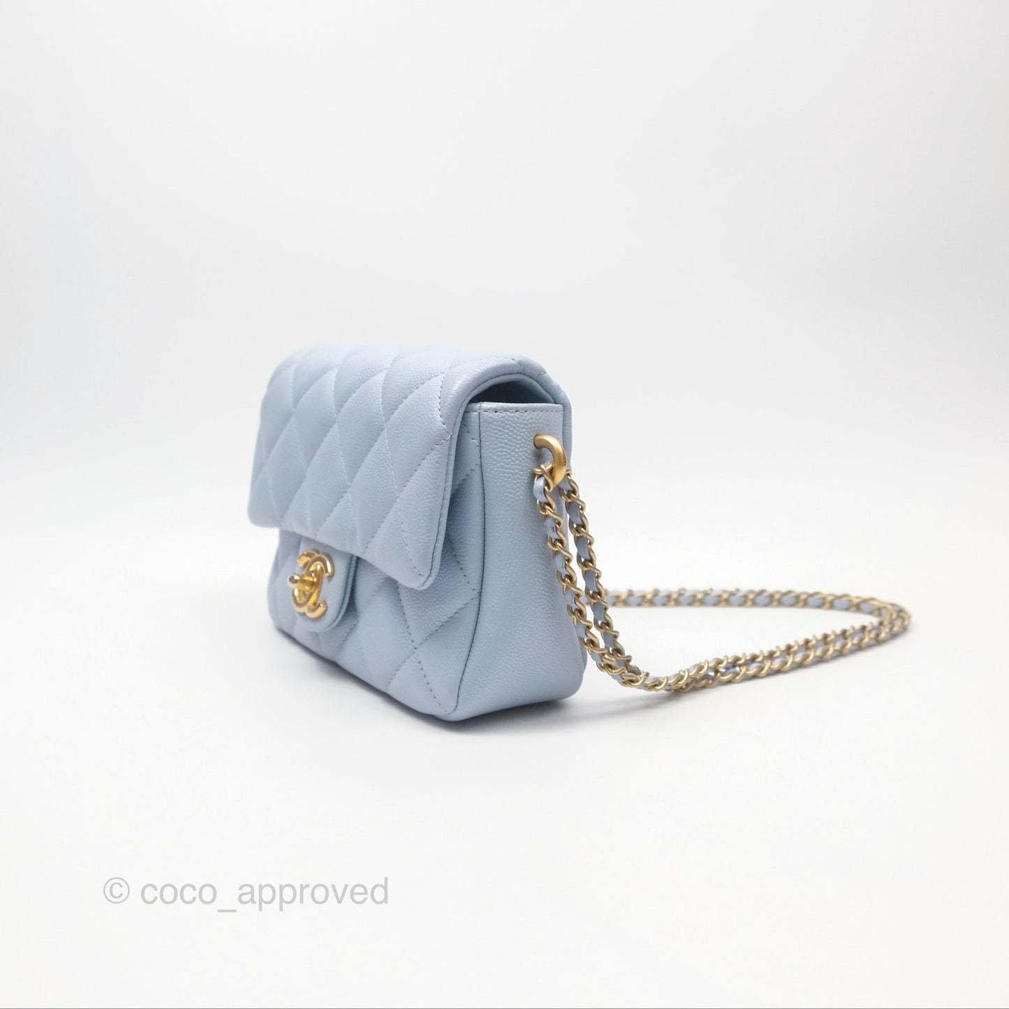 Chanel Quilted My Perfect Mini Iridescent Blue Caviar Aged Gold Hardware