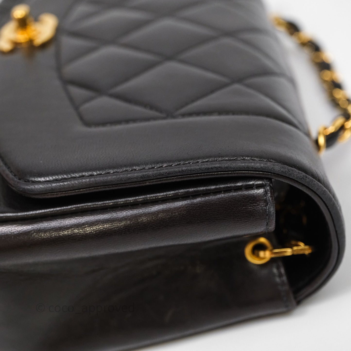 Chanel Vintage Small Quilted Classic Diana Flap Bag Black Lambskin 24K Gold Hardware