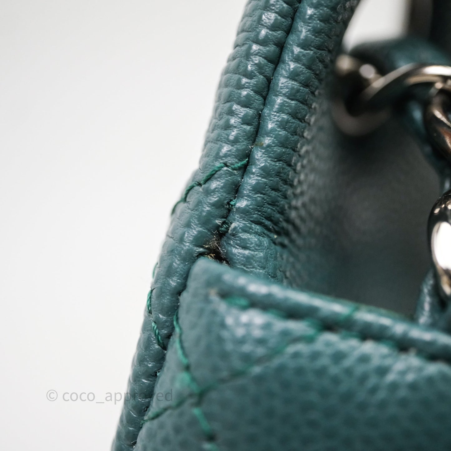 Chanel Quilted Mini Square Flap Dark Green Caviar Silver Hardware