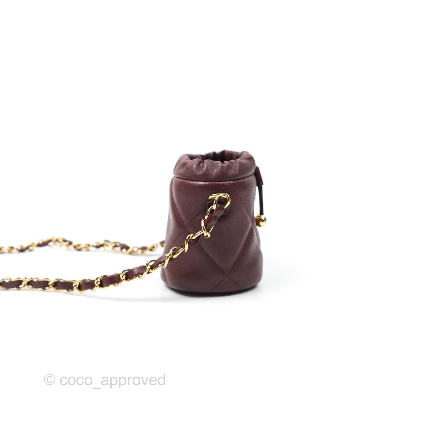 Chanel Mini Bucket Bag with Fluffy Chain Burgundy Lambskin Gold Hardware