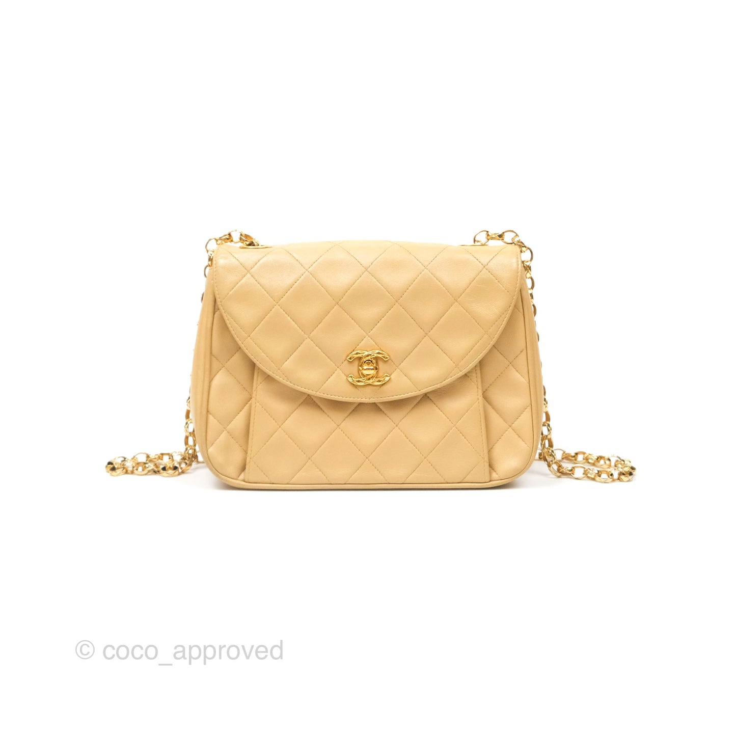 Chanel Vintage Round Flap Bag Quilted Beige Lambskin Gold Hardware