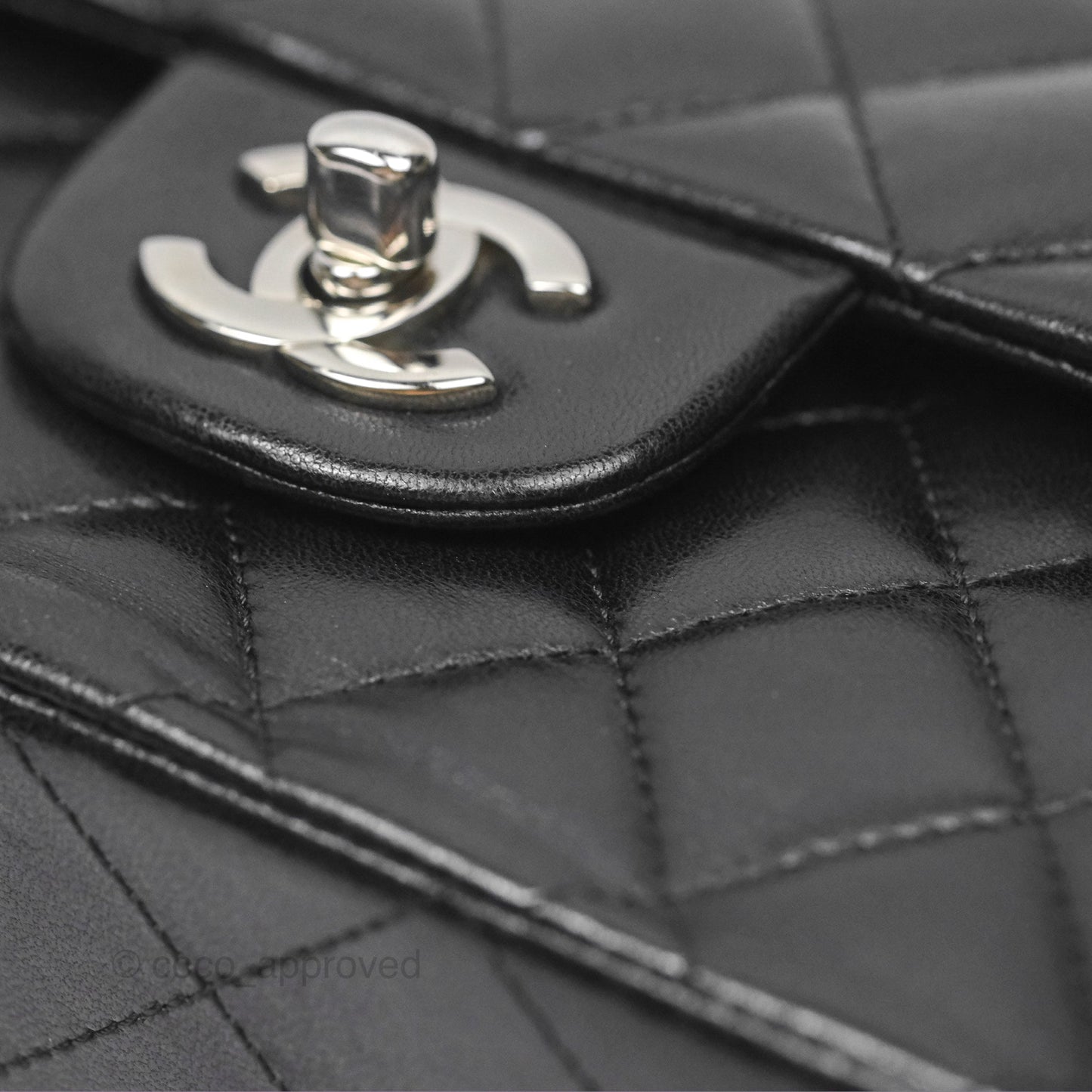 Chanel Classic M/L Medium Flap Quilted Black Lambskin Silver Hardware