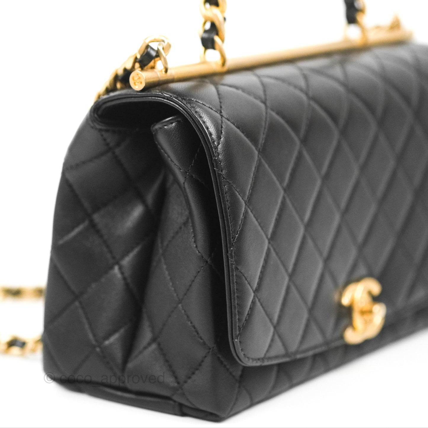 Chanel La Parisienne Top Handle Flap Bag Black Lambskin Aged Gold Hardware