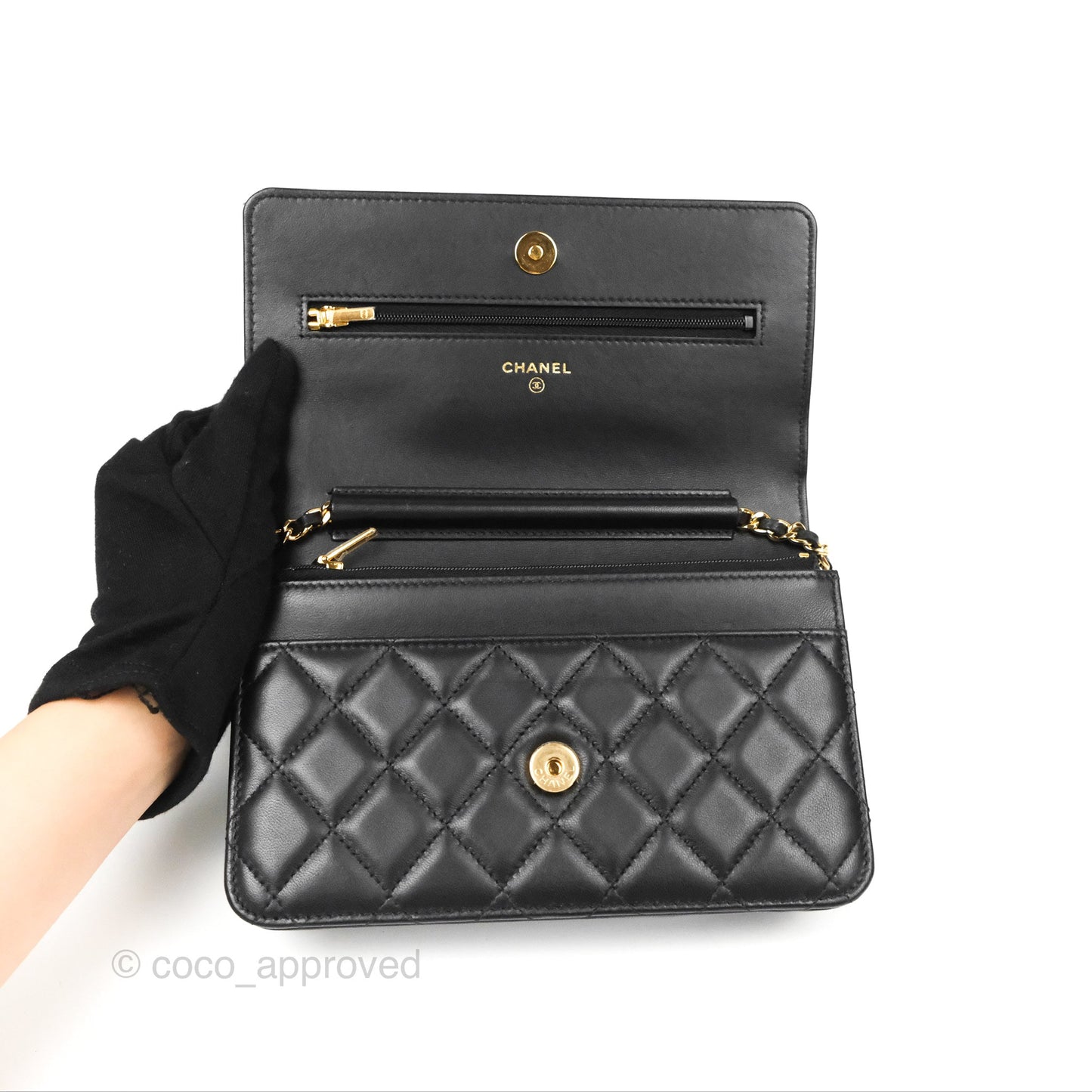 Chanel Quilted Classic WOC Black Lambskin Gold Hardware