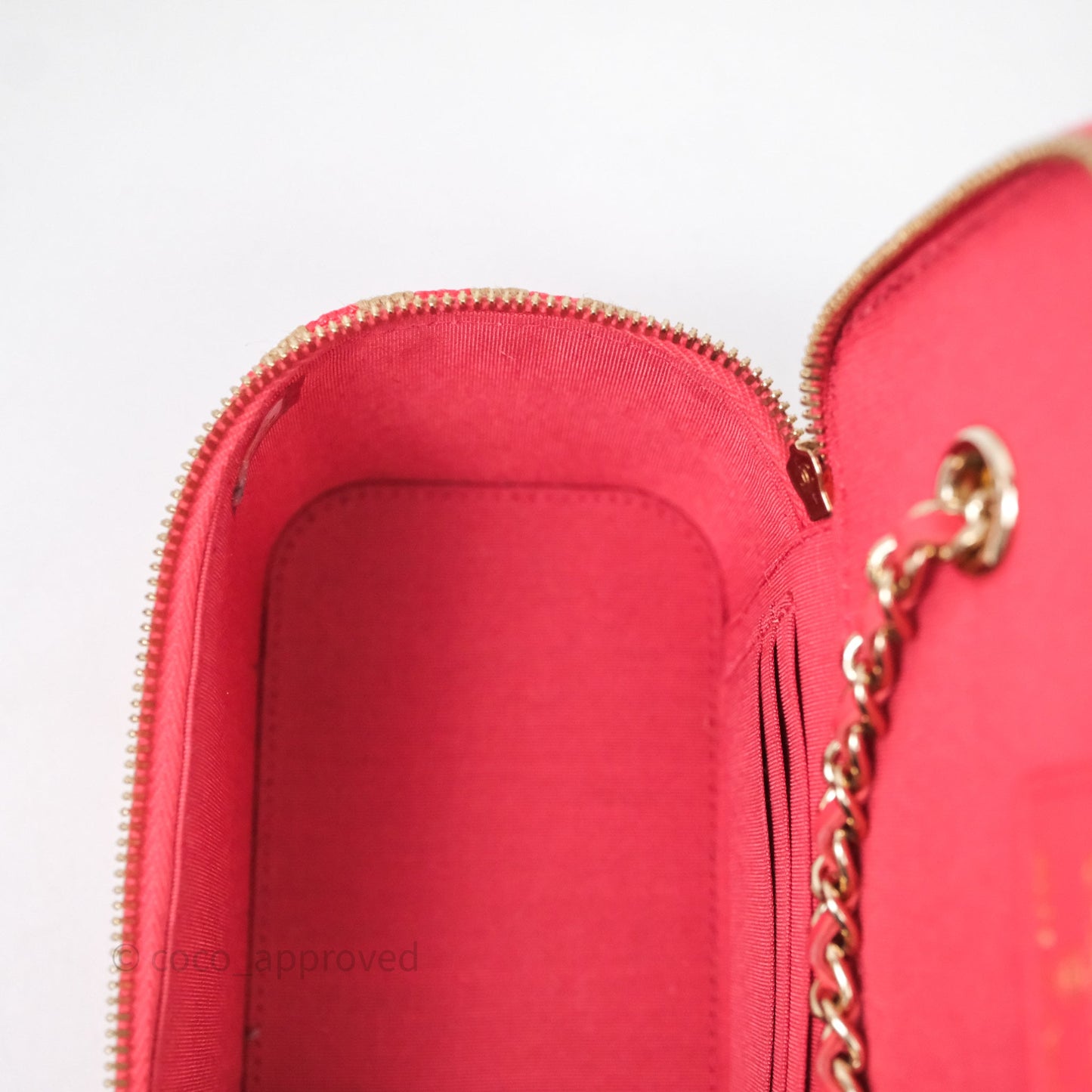 Chanel Vanity With Chain Striped Raffia Orange Gold Hardware