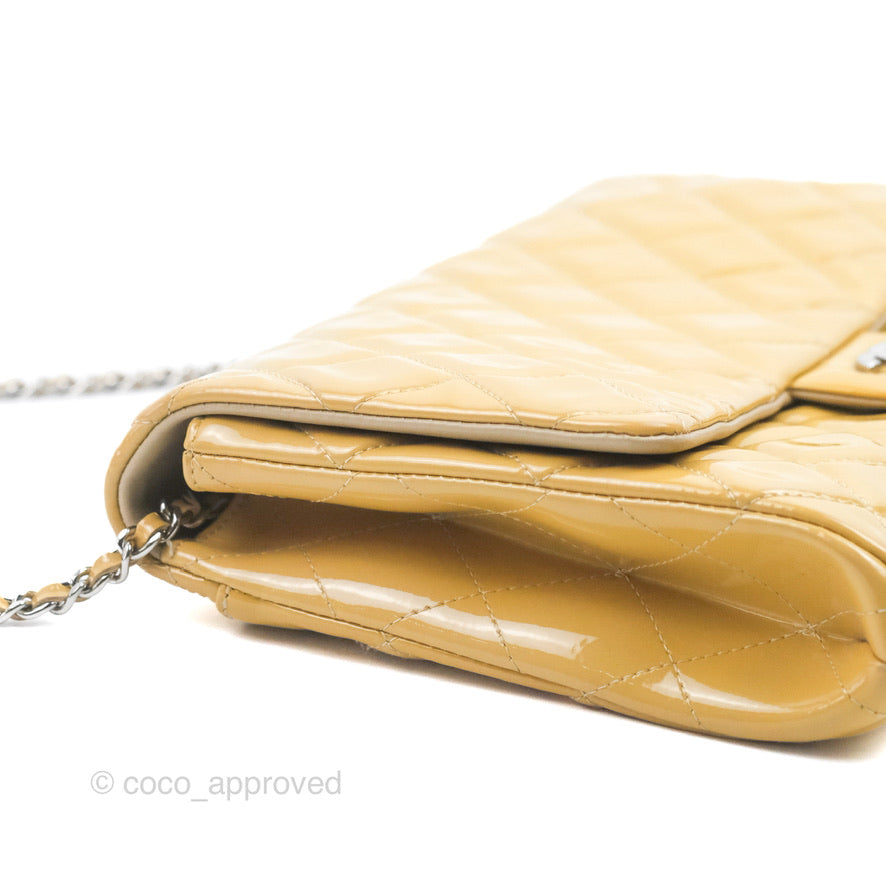 Chanel Quilted Clutch with Chain Beige Patent Silver Hardware
