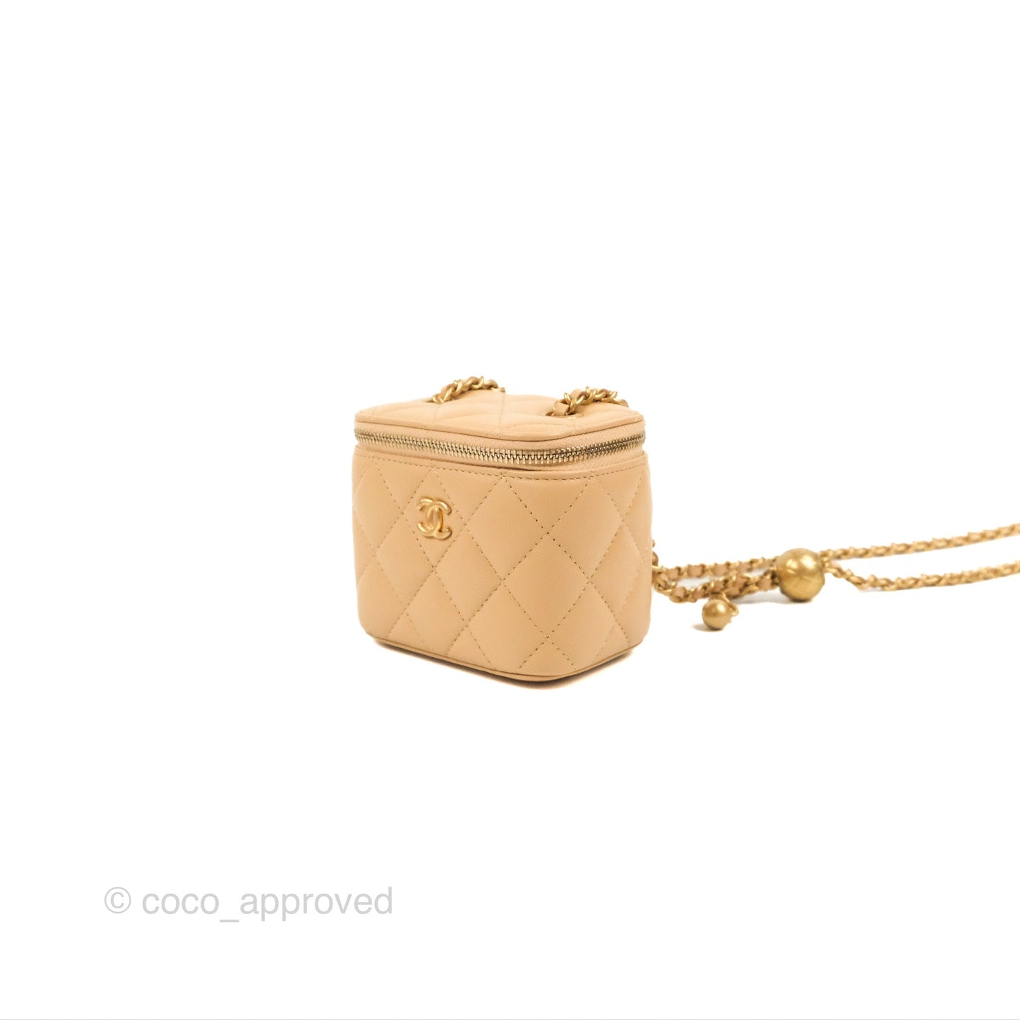 Chanel Mini Pearl Crush Vanity With Chain Beige Lambskin Aged Gold Hardware
