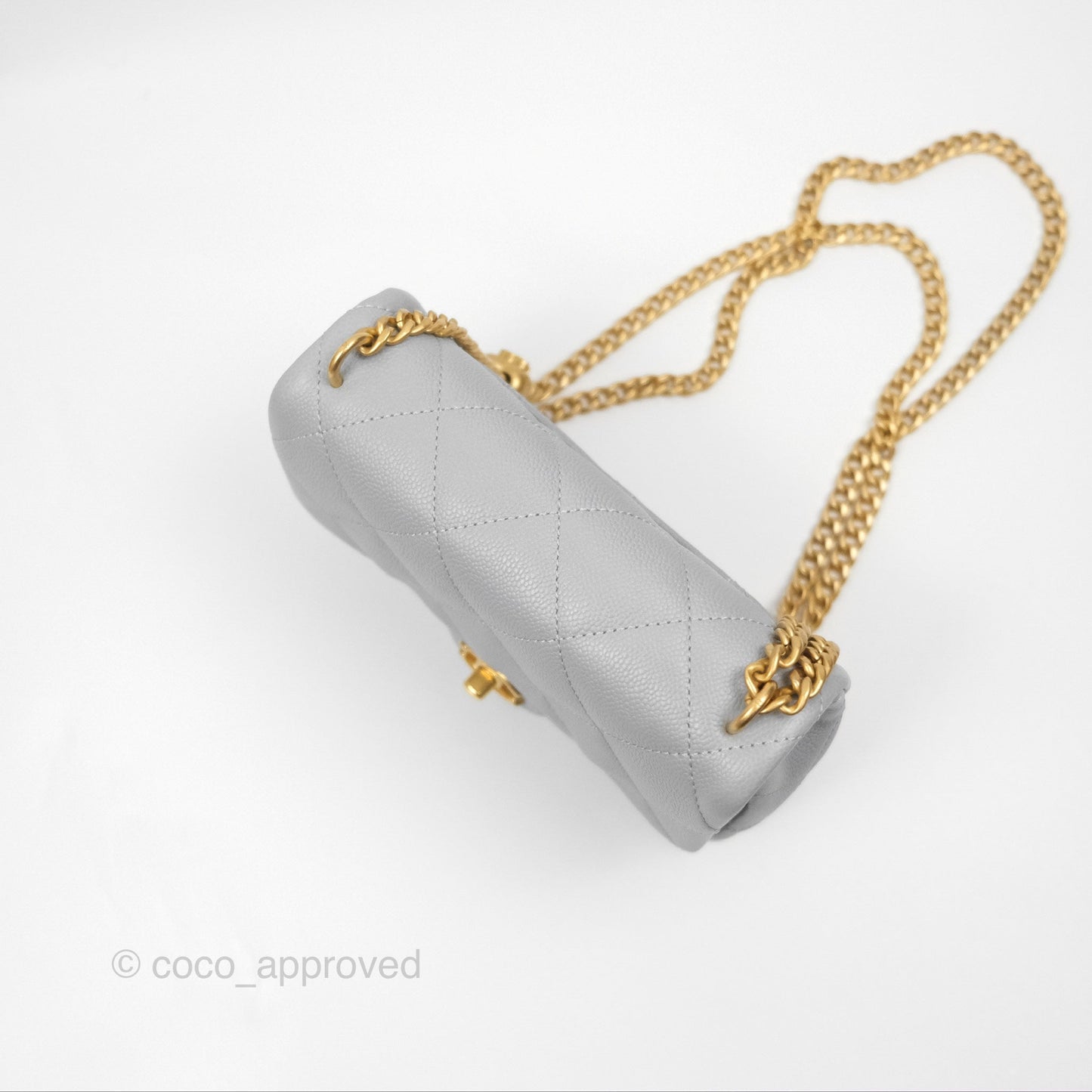 Chanel Mini Flap Bag Heart Adjustable Chain Grey Caviar Aged Gold Hardware 24P