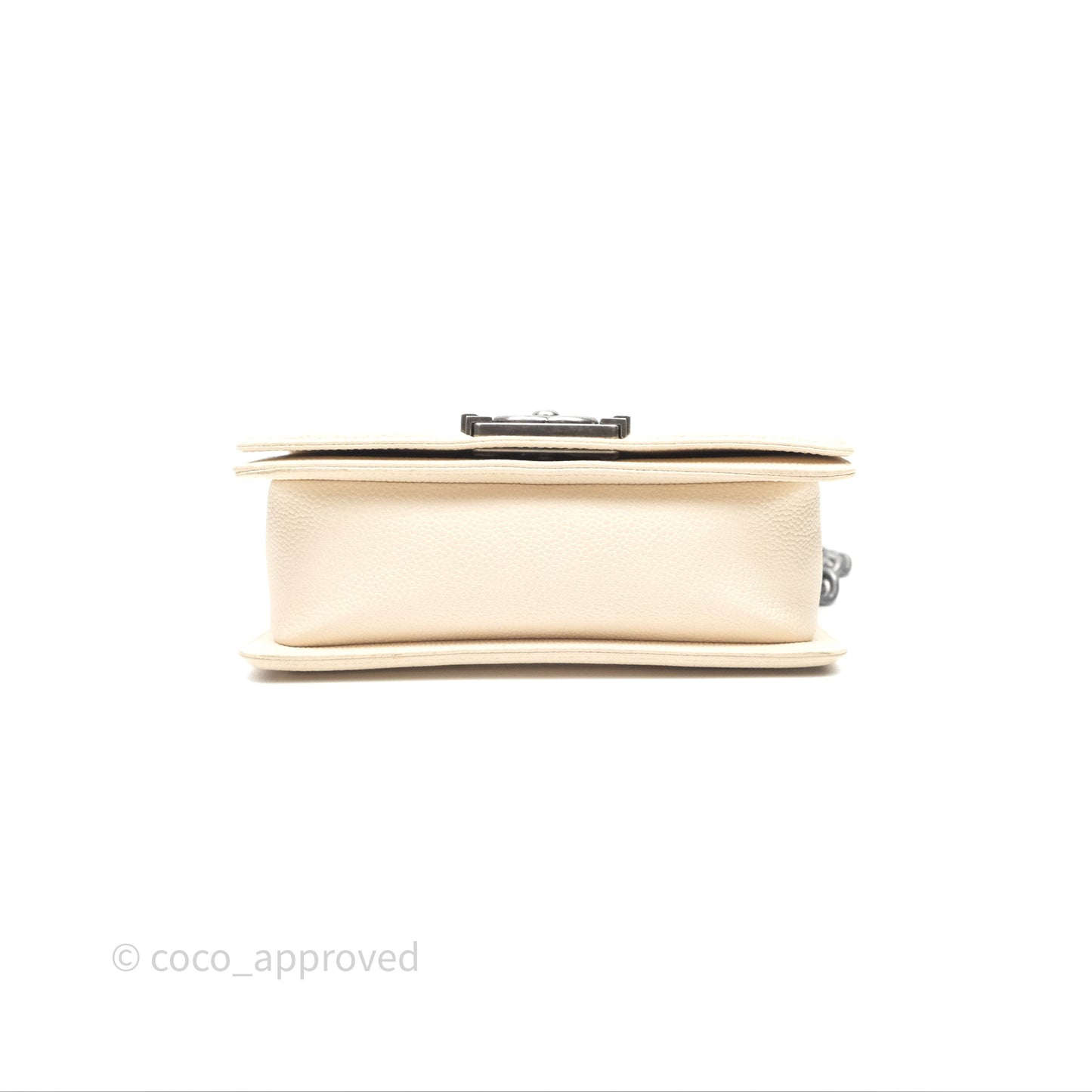 Chanel Small Boy Chevron Beige Caviar Ruthenium Hardware