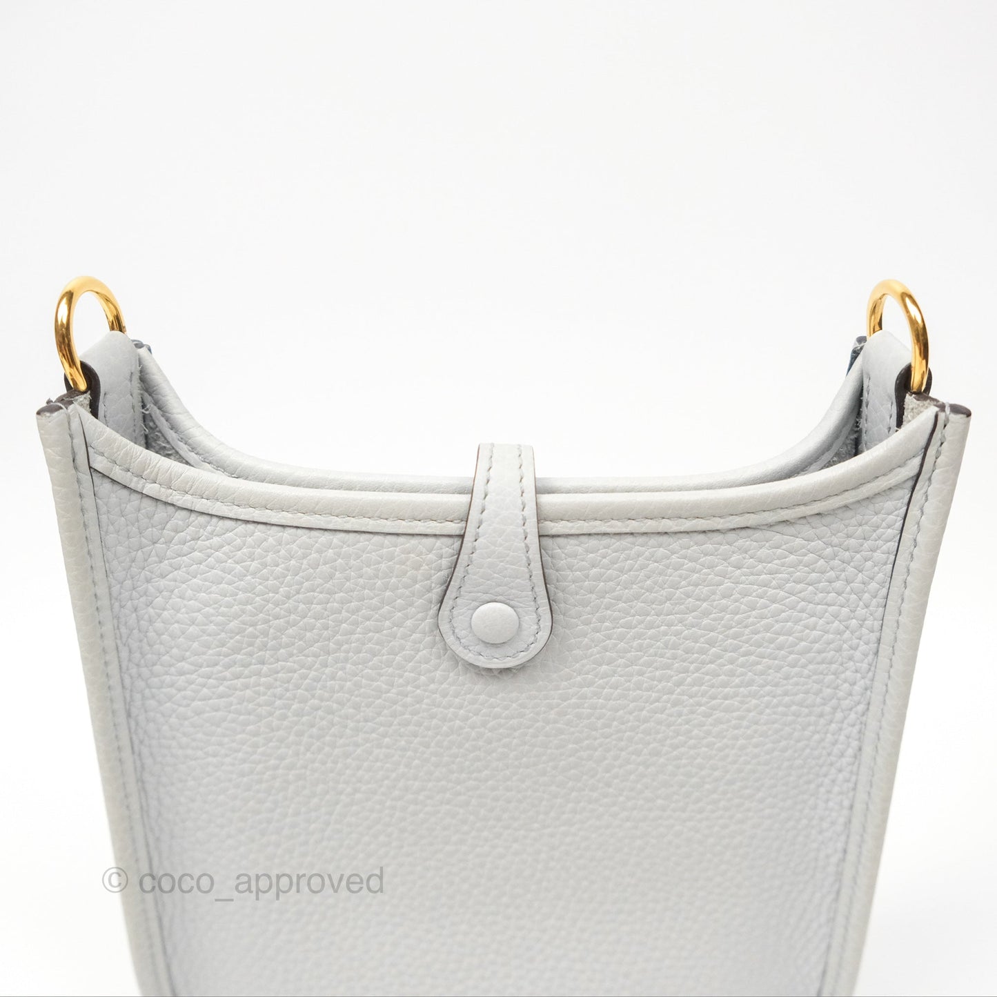 Hermès Mini Evelyne 16 Bleu Pale 08 Clemence/ Gris Etain 8F Gold Hardware