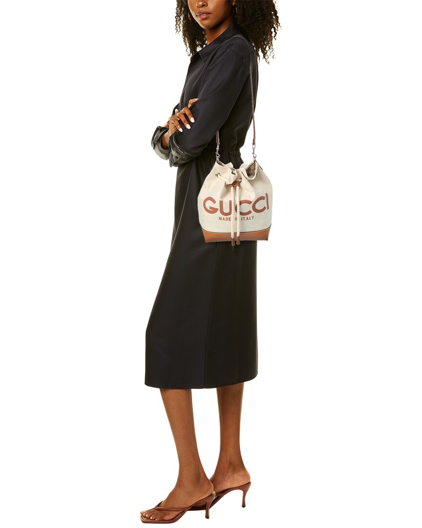 Luxury Gucci Trending 2025 Small Canvas & Leather Bucket Bag