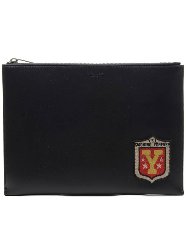 Luxury Saint Laurent Y Shield Patch Clutch Bag Black