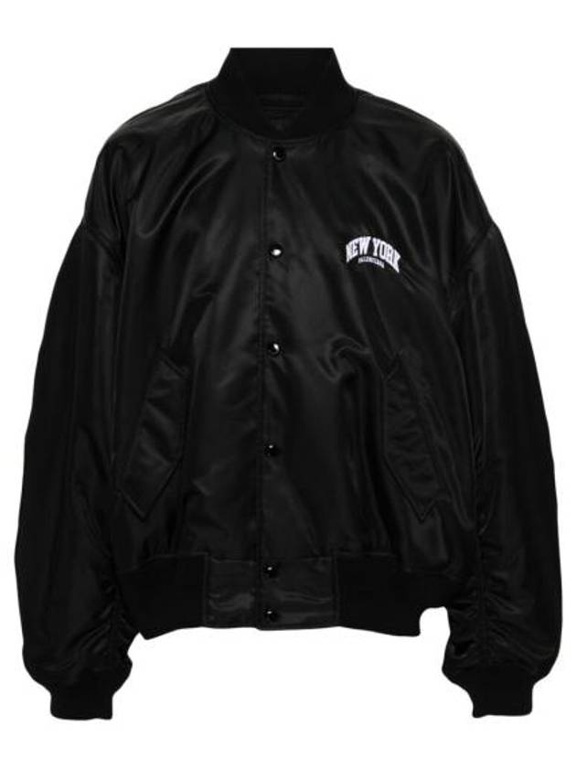 Luxury Balenciaga New York Embroidery Bomber Jacket Black