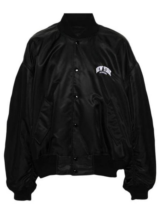 Luxury Balenciaga New York Embroidery Bomber Jacket Black