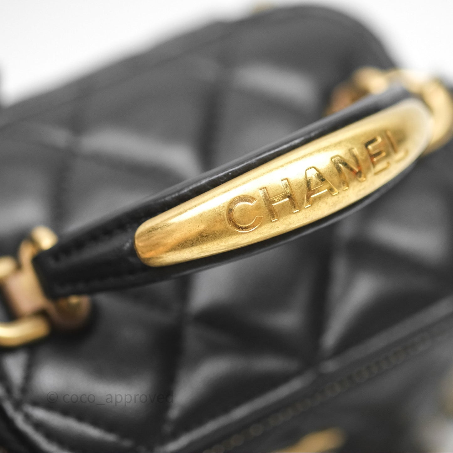 Chanel Mini Metal Top Handle Vanity With Chain Black Lambskin Aged Gold Hardware