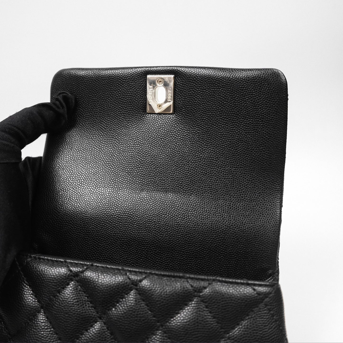 Chanel Mini Coco Handle Quilted Black Caviar Lizard Embossed Handle Gold Hardware