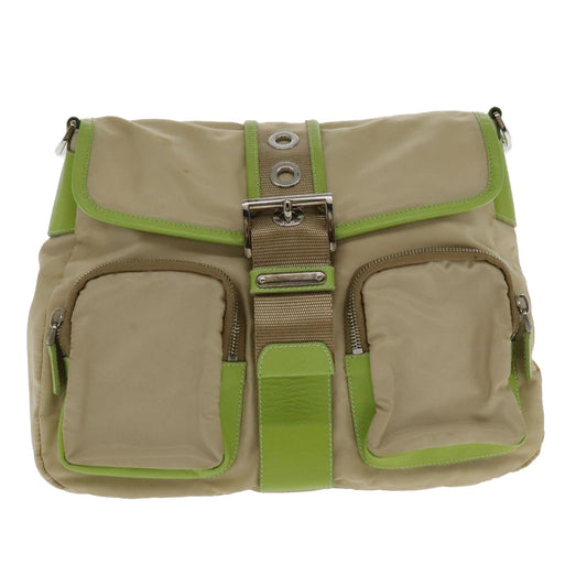Luxury Prada Shoulder Bag Nylon Beige Silver  95024