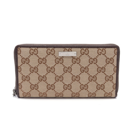 Luxury Gucci Trending 2025 GG canvas Round zipper long wallet Canvas Leather Beige Brown
