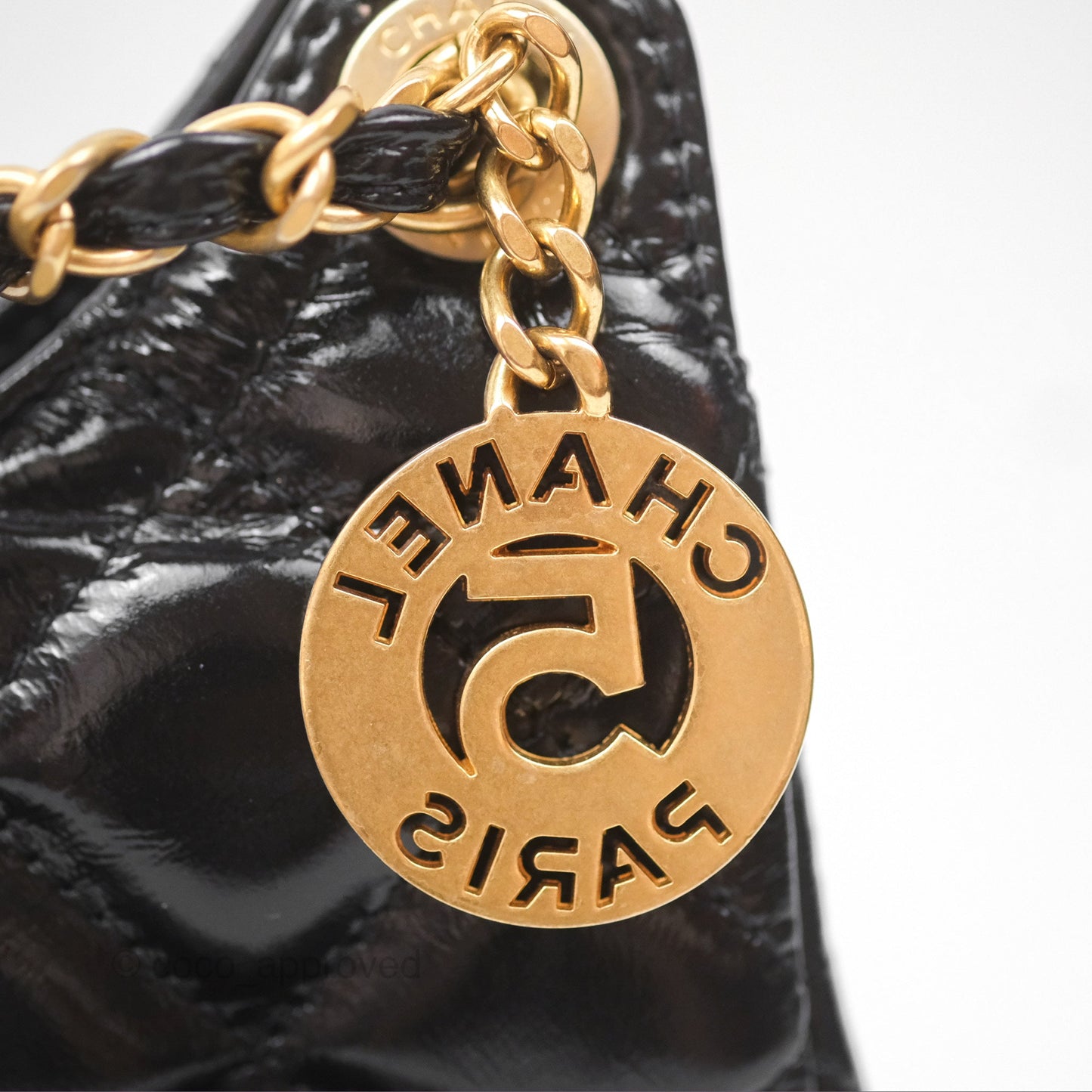 Chanel Medium Quilted Wavy CC Hobo Black Patent Aged Gold Hardware