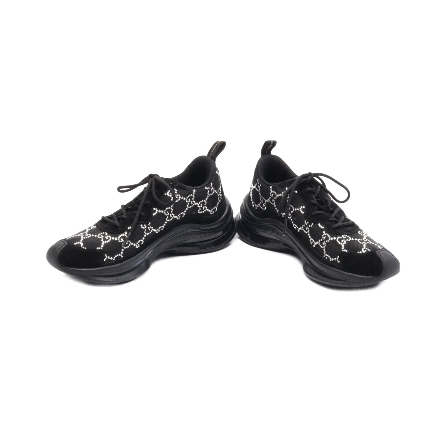 Luxury Gucci Trending 2025 Luxury Gucci Trending 2025 RUN GG pattern Sneakers Mesh Suede Black Rhinestone